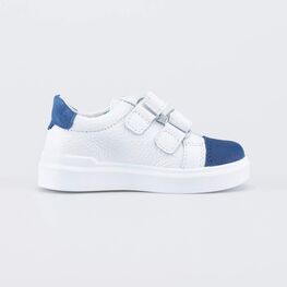 332160-23 Кожаные полуботинки с принтом для мальчики белый + синий фото №2