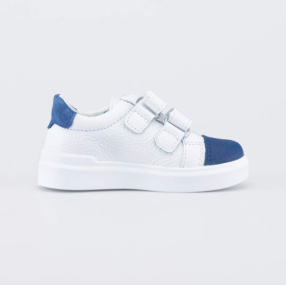 332160-23 Кожаные полуботинки с принтом для мальчики белый + синий фото №2