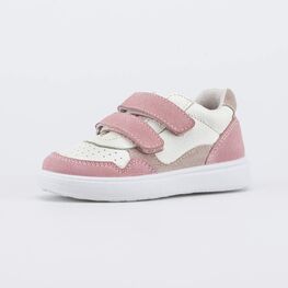 332165-12 Кожаные полуботинки на липучках для девочки бежевый + розовый