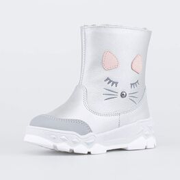 362115-52 Зимние полусапожки для девочки Котик для девочки серебристый