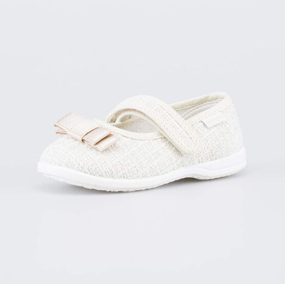 231289-11 Текстильные туфли для девочки Бантик для девочки бежевый