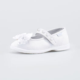 231294-12 Текстильные туфли для девочки Жемчужины для девочки белый,серебро