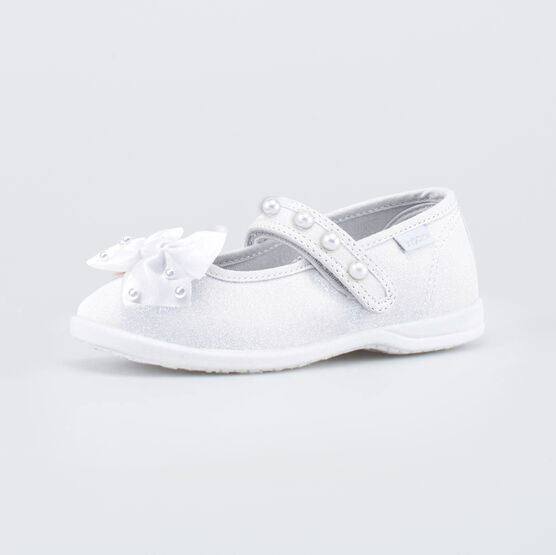 231294-12 Текстильные туфли для девочки Жемчужины для девочки белый,серебро