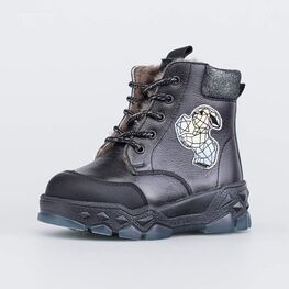 352375-53 Зимние ботинки на молнии Графический Зайка для девочки черный