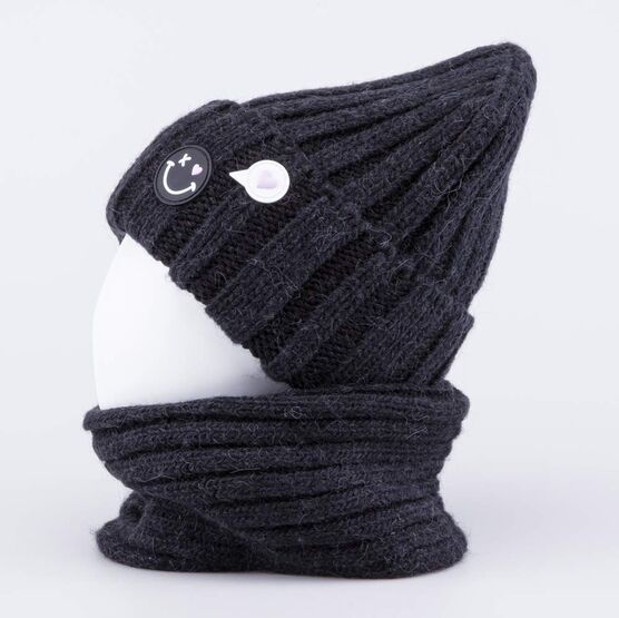 07811571-43 Шапка и снуд черный для девочки черный фото №2