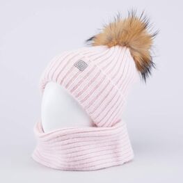 07811577-40 Шапка и снуд розовый для девочки розовый