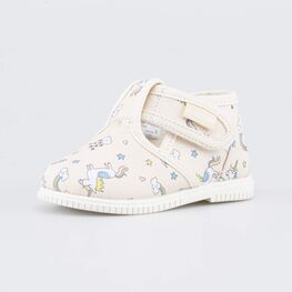 131203-12 Текстильная обувь для первых шагов Единороги для девочки бежевый