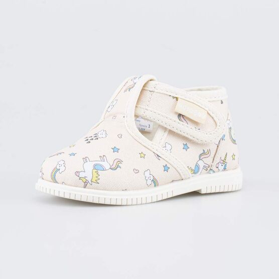 131203-12 Текстильная обувь для первых шагов Единороги для девочки бежевый