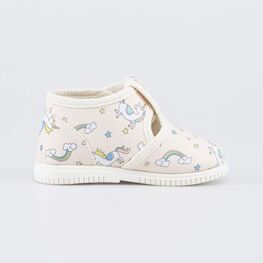 131203-12 Текстильная обувь для первых шагов Единороги для девочки бежевый фото №2