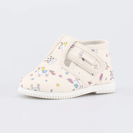 131203-12 Текстильная обувь для первых шагов Единороги для девочки бежевый