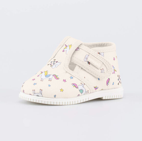 131203-12 Текстильная обувь для первых шагов Единороги для девочки бежевый