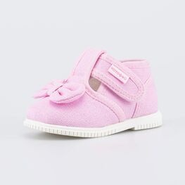 131207-11 Текстильная обувь для первых шагов Бантик для девочки розовый