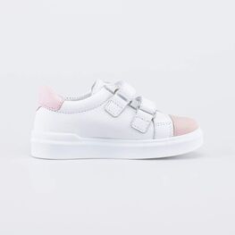 132173-24 Белые кожаные полуботинки для девочки для девочки белый + розовый фото №2
