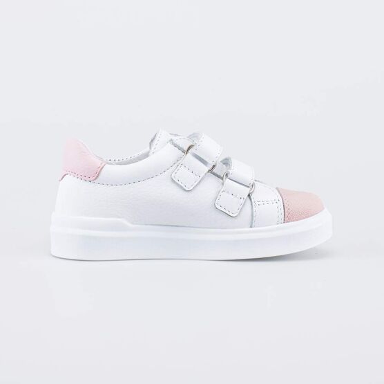 132173-24 Белые кожаные полуботинки для девочки для девочки белый + розовый фото №2