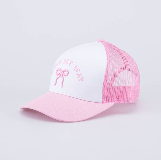 07809102-40 Кепка-бейсболка с сеточкой Бантик для девочки белый,розовый