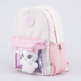 02810327-40 Рюкзак детский Котик в домике бежевый-розовый для девочки бежевый + розовый фото №2
