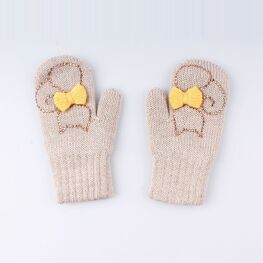 07821119-40 Варежки двухслойные бежевые для девочки бежевый фото №2