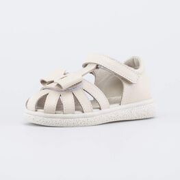 322198-21 Кожаные сандалии на липучках Бантик бежевый для девочки бежевый