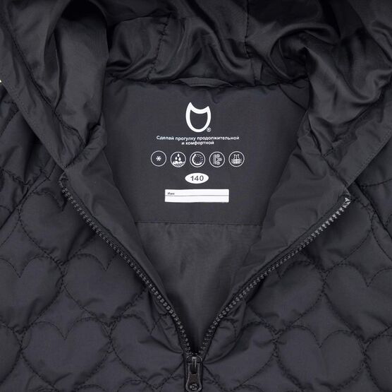 07857076-40 Стеганый бомбер для девочки на весну и осень для девочки черный фото №3