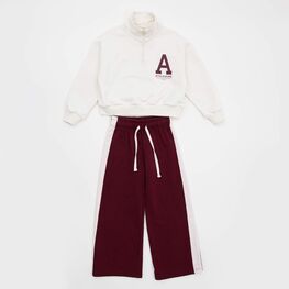 07864092-40 Костюм свитшот + брюки бежево-бордовый для девочки бежевый,бордовый