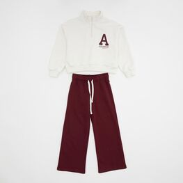 07864092-40 Костюм свитшот + брюки бежево-бордовый для девочки бежевый,бордовый