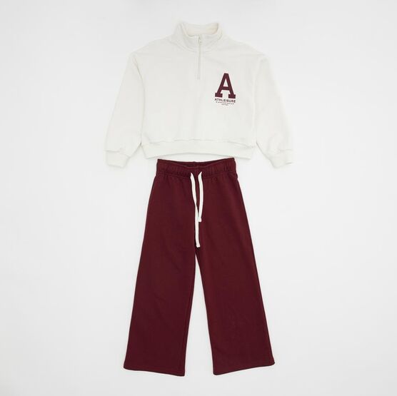 07864092-40 Костюм свитшот + брюки бежево-бордовый для девочки бежевый,бордовый
