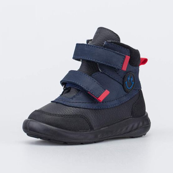552345-32 Кожаные утепленные ботинки Смайл для мальчики синий + красный
