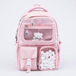 02804293-00 Рюкзак школьный Помпончики для девочки розовый