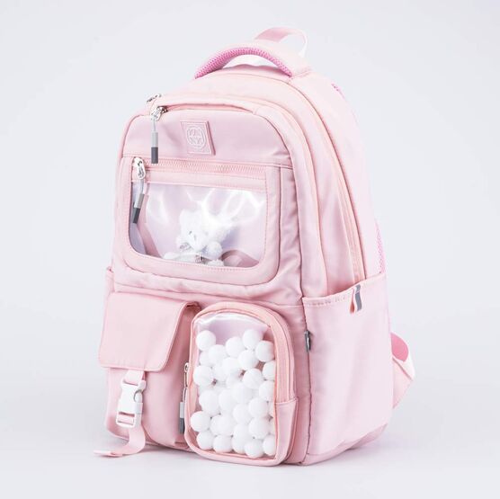 02804293-00 Рюкзак школьный Помпончики для девочки розовый фото №2
