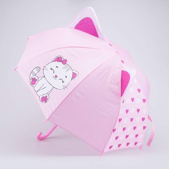 03807201-40 Зонт-трость детский Котик розовый для девочки розовый