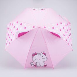 03807201-40 Зонт-трость детский Котик розовый для девочки розовый фото №2