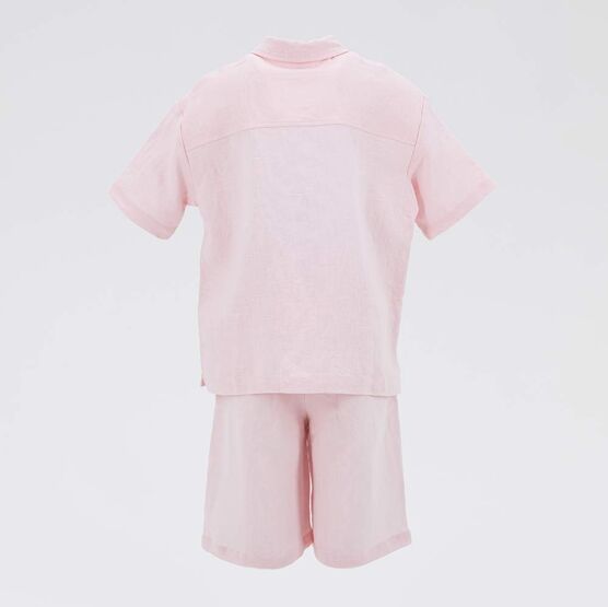 07864062-40 Комплект льняной рубашка + шорты розовый для девочки розовый фото №3
