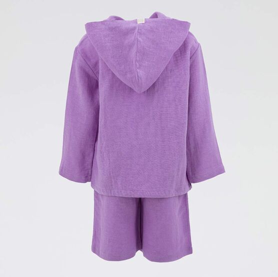 07864064-40 Костюм льняной детский ( худи и шорты ) сиреневый для девочки розовый, сиреневый фото №3