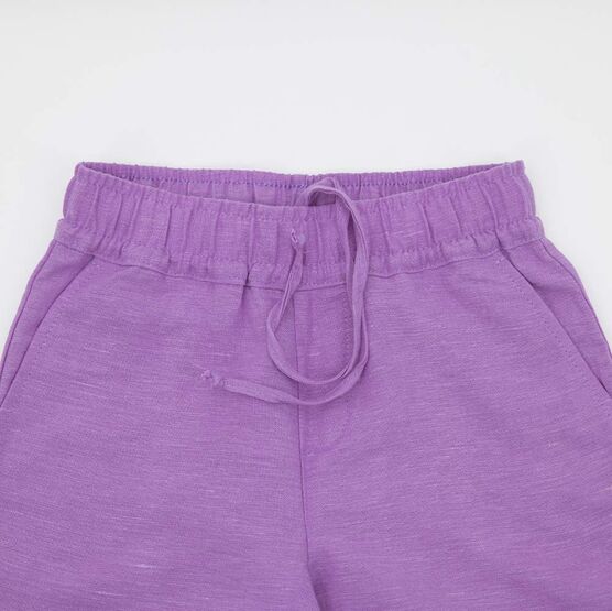 07864064-40 Костюм льняной детский ( худи и шорты ) сиреневый для девочки розовый, сиреневый фото №5