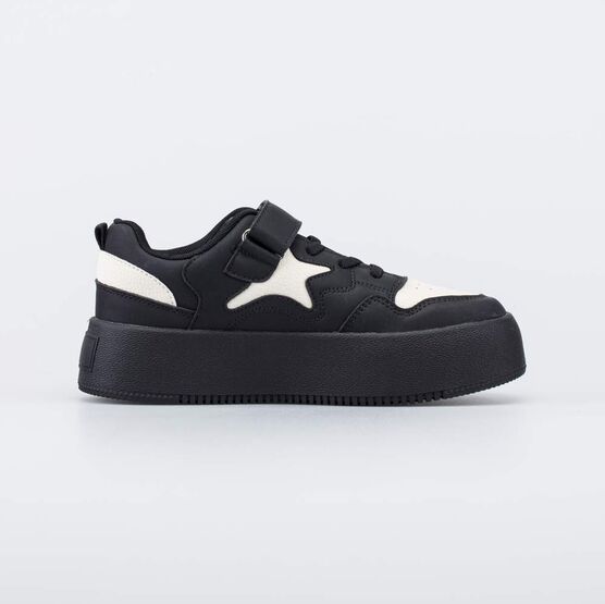 644532-11 Кеды-ботинки на высокой подошве для девочки для девочки черный + бежевый фото №2