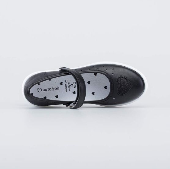 532313-22 Кожаные туфли для школы Сердечки для девочки черный фото №4