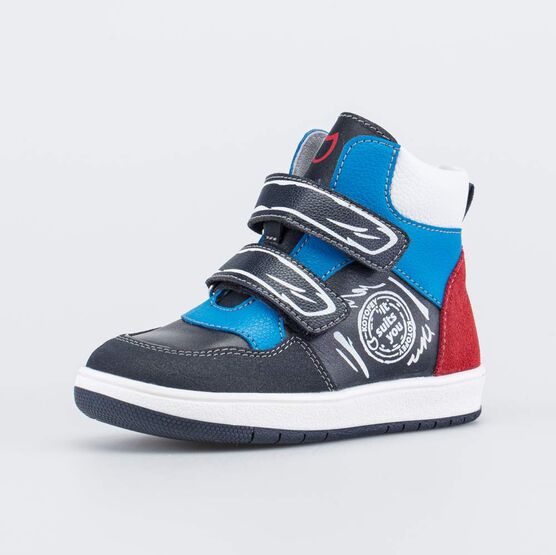 352406-21 Кожаные ботинки с липучками для мальчики чер-син-кра