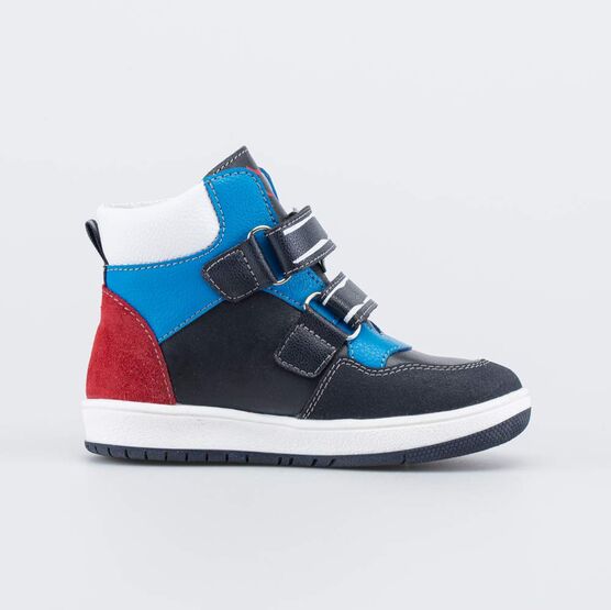 352406-21 Кожаные ботинки с липучками для мальчики чер-син-кра фото №2