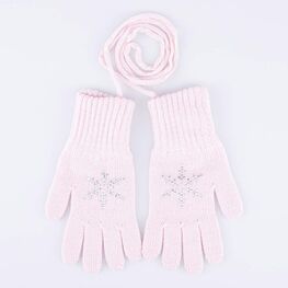 07822225-40 Перчатки детские двухслойные Снежинка розовый для девочки розовый + бежевый