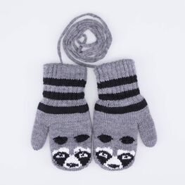 07721249-40 Варежки детские двухслойные Панда для мальчики серый + черный