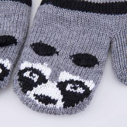 07721249-40 Варежки детские двухслойные Панда для мальчики серый + черный фото №2