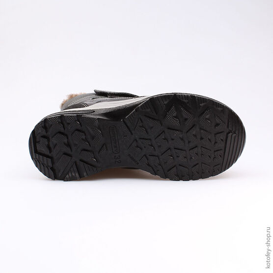 652097-52 Зимние ботинки на липучках для мальчики чер-сер фото №3