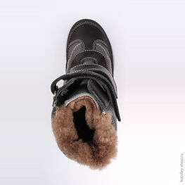 652097-52 Зимние ботинки на липучках для мальчики чер-сер фото №4