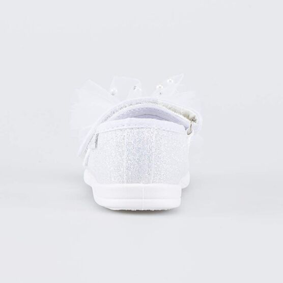 231266-12 Нарядные туфли с бантиком для девочки белый + серебристый фото №5