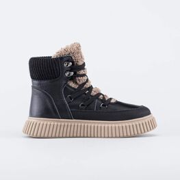 554083-52 Зимние ботинки с пушистым язычком для девочки черный + бежевый фото №2