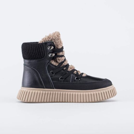 554083-52 Зимние ботинки с пушистым язычком для девочки черный + бежевый фото №2