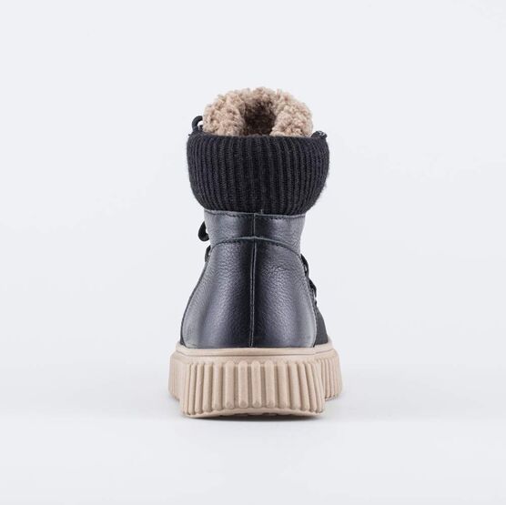 554083-52 Зимние ботинки с пушистым язычком для девочки черный + бежевый фото №5