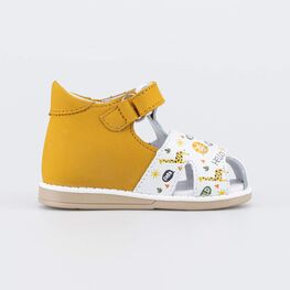 022153-22 Кожаные сандалии Первые шаги Африка для мальчики белый + горчичный фото №2