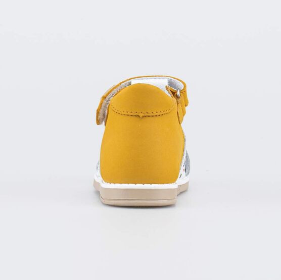 022153-22 Кожаные сандалии Первые шаги Африка для мальчики белый + горчичный фото №5