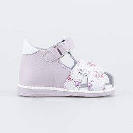 022153-23 Кожаные сандалии Первые шаги Дюймовочка для девочки белый + сиреневый фото №2